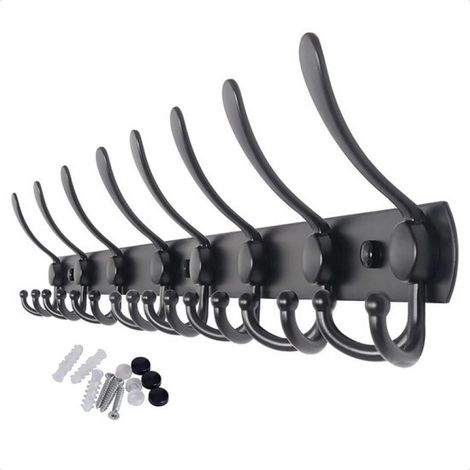 Porte-manteau mural 24 crochets - 75 cm - Noir mat - Fixations incluses - Porte-manteau en métal (1/5)