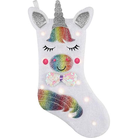 Calcetín Navideño Con Luces LED - Calcetín Decorativo Para Chimenea - Diseño De Unicornio - Unidad (1/5)