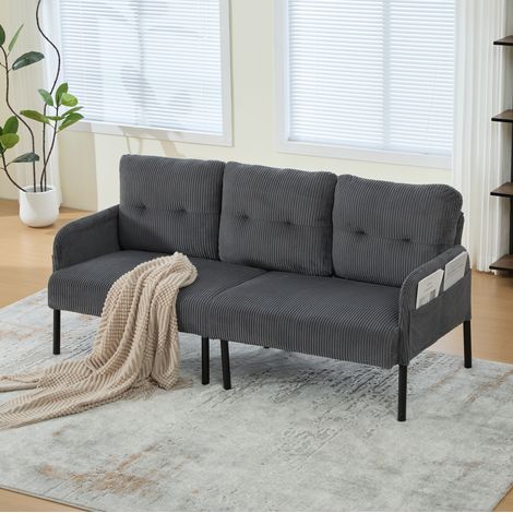 Sofá de 3 plazas 171x72x80 cm gris oscuro, bolsillo lateral y respaldo alto, terciopelo MEUBLIV (1/5)