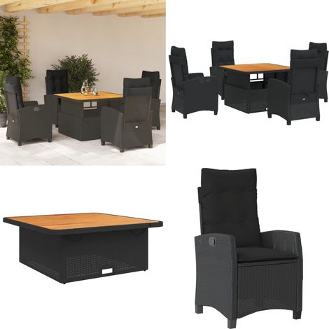 5-tlg. Garten-Essgruppe mit Kissen Schwarz Poly Rattan - Gartentisch - Sitzkissen (1/5)
