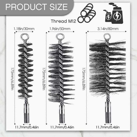 3 Pcs Brosses de Ramonage Cheminée Brosse de Chaudière de Chauffage Métallique Goupillon à Tuyau de Poêle Rond, Brosse de Cheminée en Fil d'Acier Robuste (30 mm, 50 mm, 80 mm) (1/3)