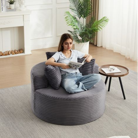 Runder Cord-Sessel grau Ø 110 cm mit 3 Kissen OKMYHOME (1/5)