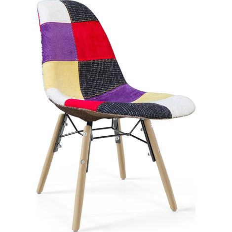 Sedia da Pranzo - Rivestimento Patchwork - Design Scandinavo e Gambe in Legno - Skögur Multicolore (1/5)