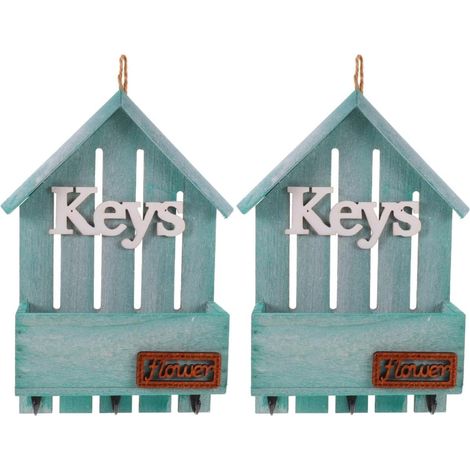 2pièces Porte-clés Mural Forme De Maison Support Décoratif Multifonctionnel Boîte De Rangement Avec Pot De Fleurs Style Rustique Accroche-porte Pour Clés Et Accessoires