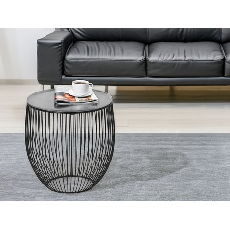 Beistelltisch RINA Korbtisch Metall Schwarz und Tischplatte Silber, Höhe 42cm (1/5)