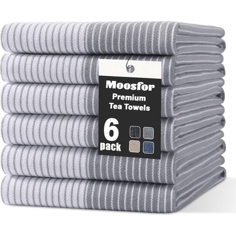 Lot de 6 torchons de cuisine 100 % coton bio, très absorbants, non pelucheux à séchage rapide, pour cuisine, 100 % coton bio, 46 x 72 cm, gris (1/5)