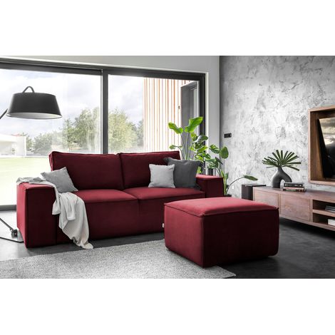 Canapé convertible WILACE en velours – 260cm-Rouge cerise (1/5)