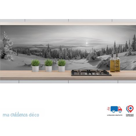 Crédence : Colline enneigée et soleil lointain noir et blanc - Alu composite - 60 - 120 (1/3)