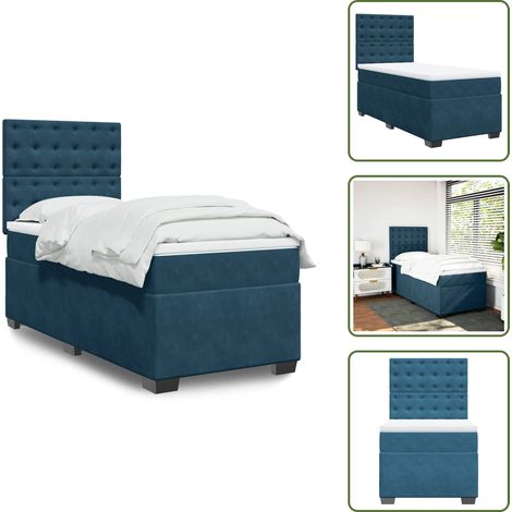 The Living Store Boxspringbett mit Matratze Blau 100x200 cm Samt - Boxspringbett - Samtbett - Doppelbett - Blau - Liegefläche 100x200 Cm (1/5)