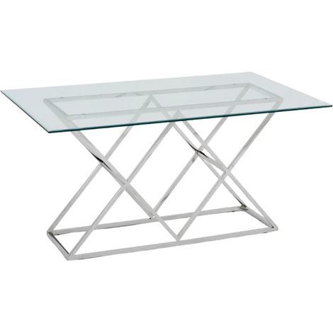 Table à Manger Rectangulaire Verre Transparent Chrome – 180×90×75 cm – TRIANGLE (1/5)