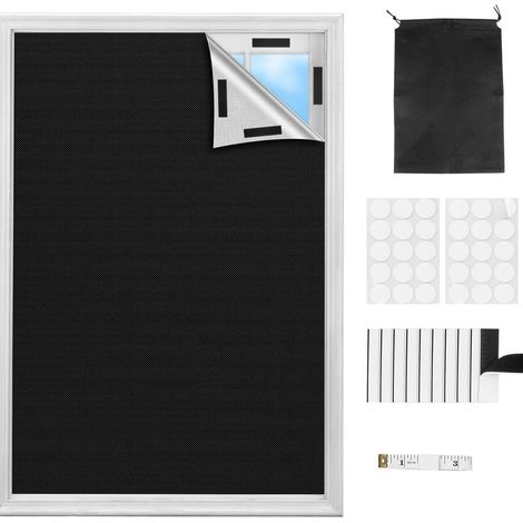 Estor opaco sin taladrar, 200 x 145 cm, estor opaco de tela con tira de velcro autoadhesiva, para claraboyas y puertas. (1/3)