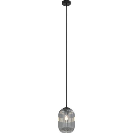 Sospensione 1 Luce Verdi In Acciaio Nero E Vetro Plissettato Fumè (1/4)
