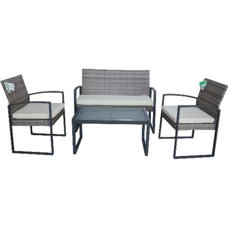 Gartenmöbel Set Magrez, grau, 1 Sofa + 2 Sessel + Tisch aus Rattan