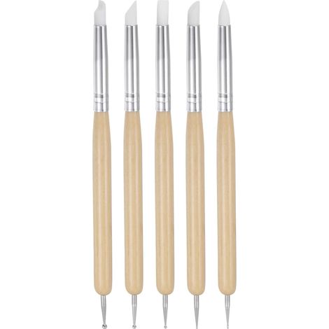 5 pcs Silicone Argile Sculpter Outil Double Extrémité Caoutchouc Astuce Métal Bille Silicium Façonneur Stylos Modélisation Stylet Pointillage Outil pour DIY Artisanat, Bois (1/5)