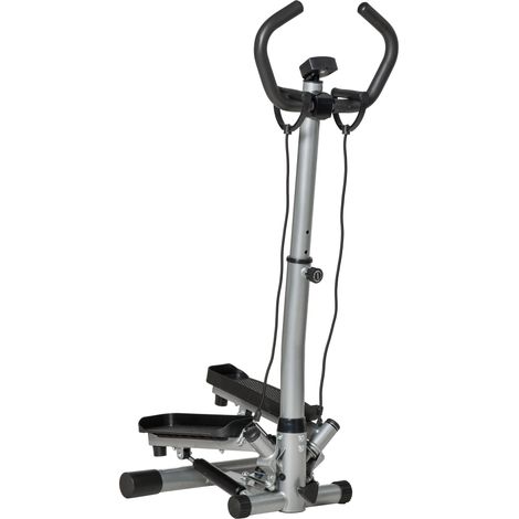 Stepper con Manubrio Regolabile 55x53x118-128 cm Monitor LCD ed Elastici Nero (1/5)