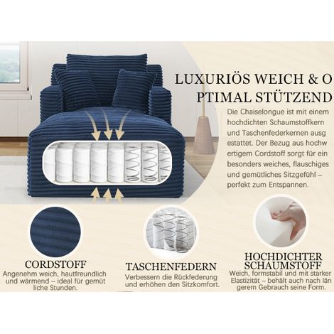 Chaise longue en velours côtelé avec ressorts ensachés, mousse haute densité et coussins assortis (1/5)