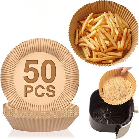Lot de 50 feuilles de papier sulfurisé jetables pour friteuses à air, de forme ronde et antiadhésives.-AquaForge (1/5)