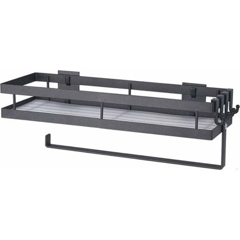 étagère à épices murale sans perage,etagere rangement,étagère à épices suspendue avec porte-rouleau de cuisine et 4 crochets amovibles, etagere cuisine, 35 cm Noir… (1/5)