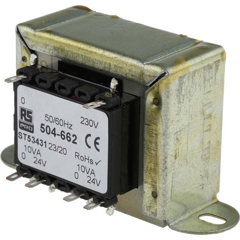 Rs Pro – Transformateur pour tableau électrique 20VA – Vin 230V c.a. – Vout 24V c.a. – 2 sorties – Montage à brides