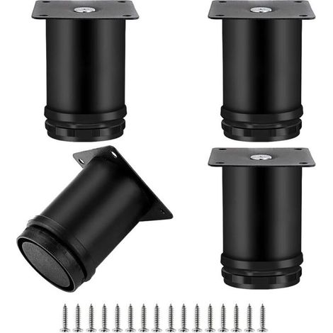 4 Pièces Pieds de Meubles Réglables, Pieds de Meubles Ronds Métal Acier Inoxydable Canapé Jambe Table Pieds, Hauteur Réglable 0-10 MM, 50x60mm Noir (1/5)