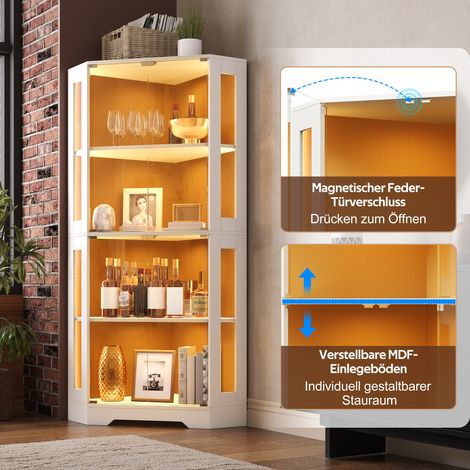 Meuble de cuisine 165 cm, colonne haute avec éclairage LED, étagère avec prise électrique, rangement à vin et vaisselier pour cuisine et salle à manger (1/5)
