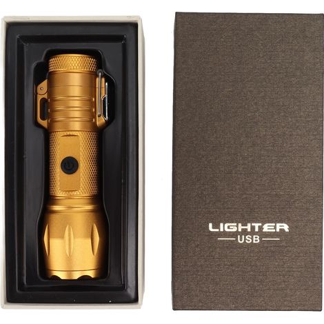 Briquet électrique étanche coupe-vent en alliage d'aluminium portable avec lampe torche 3,7 V doré (1/5)