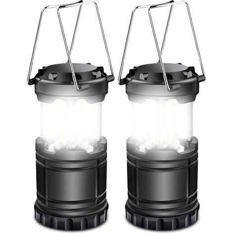 Lanterne de camping solaire portable 25 W avec poignée en métal, idéale pour le camping, la randonnée, la pêche, les grottes, etc., lot de 2, noire (KJ-1286) (1/5)