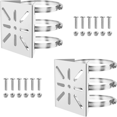 2 Pièces Support de Montage pour Poteau de Caméra avec 6 Pinces Réglables (20 cm) Support de Caméra pour Poteau de Surveillance Extérieur pour Les Caméras Dômes, Les Caméras IP et Les Caméras CCTV (1/5)