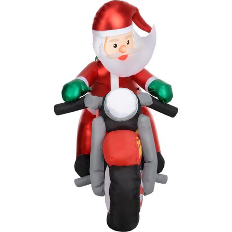 Père Noël sur moto, imperméable, gonflable, LED, décoration de jardin, 180x95x170 cm (1/5)