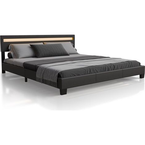 Letto imbottito Paris Nero 180 x 200 cm Struttura letto con illuminazione LED e rete a doghe (1/5)