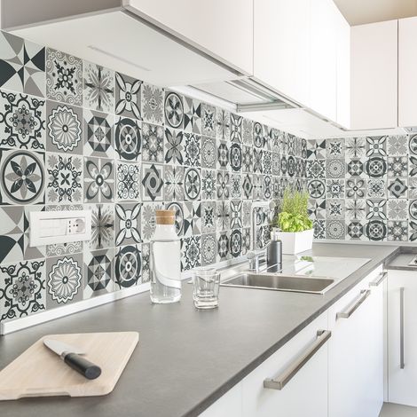 Sticker Mural Carrelage adhésif Cuisine Salle de Bain - 30 STICKERS CARREAUX DE CIMENT AZULEJOS CHARLINTA - 30stickers15x15cm (1/5)
