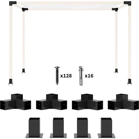 Outsunny Pergola Kit, DIY Pergola Brackets with 3-Way Pergola Corner Brackets and Post Base for 4" x 4" (Actual 3.6" x 3.6") Lumber, 8 PCS Includes Screws