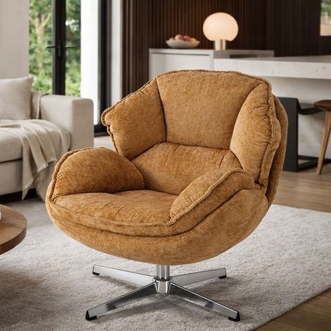 Fauteuil tissu jaune moutarde pivotant Dadou (1/5)