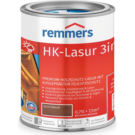 Remmers HK-Lasur 3in1 nussbaum, 0,75 Liter, Holzlasur aussen, 3facher Holzschutz mit Imprägnierung + Grundierung + Lasur, Feuchtigkeit- und UV-Schutz