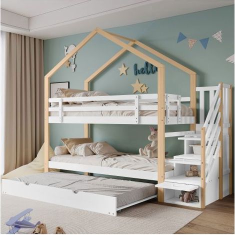 Lit superposé enfant 90 x 190, Schiebebett, lit superposé ,Treppe mit 3 Schubladen, mit Lattenroste (1/5)