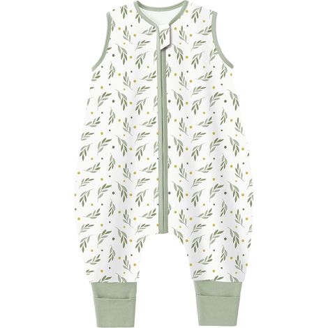 Gigoteuse d'été pour bébé avec pieds 0,5 tog - Gigoteuse pour enfant avec jambes - 100 % coton - Pour garçons et filles (0,5 / feuilles - 90 cm - Taille bébé 100 à 110 cm) (1/5)