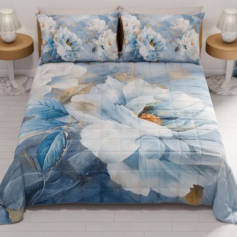 Couvre-lit d'été 220x260 cm 100 g/m² Double Face, Couette légère pour lit Une Place et demie, Printemps, Modèle Floral 13, 100% Fabriqué en Italie (1/5)