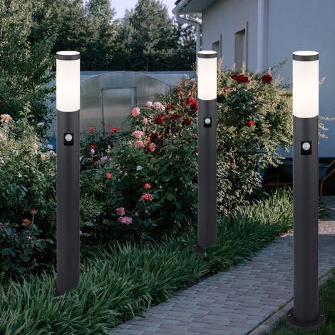 Stehlampe Außen Sockelleuchte Standlampe Terrasse Bewegungsmelder Edelstahl, 1x E27 Fassung, IP44, DxH 7,6x80 cm