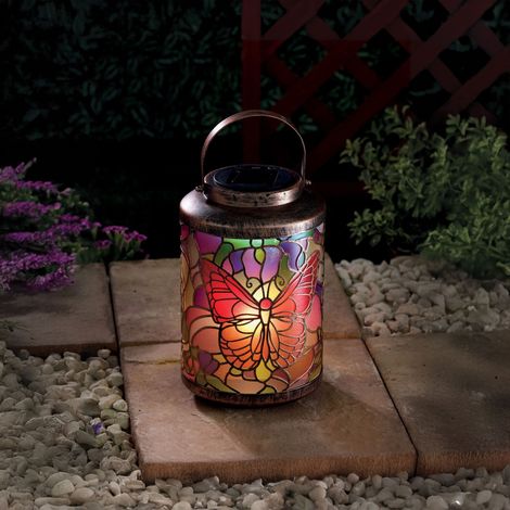 Lanterne solaire papillon effet vitrail h 24cm (1/2)