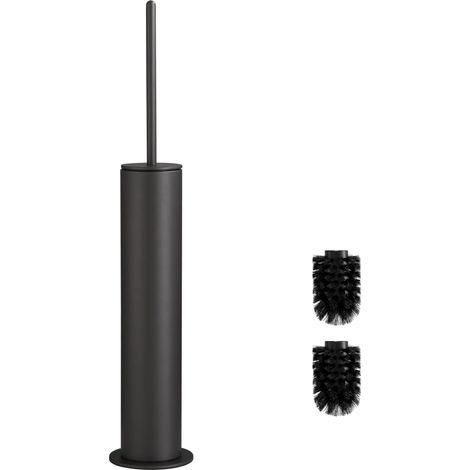 Brosse WC grise en métal avec 2 têtes de brosse, design fin, ronde, pour la salle de bain (1/5)