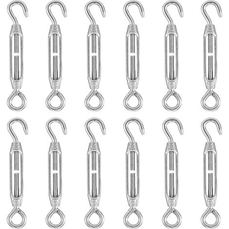 12Pcs Wire Tensioner Tensioner M4 Stainless Steel 304 Adjustable Turnbuckle Hook And Eye Set Heavy Duy, with Hooks and Eyelets Corrosion Resistant for Wire Rope (1/5)
