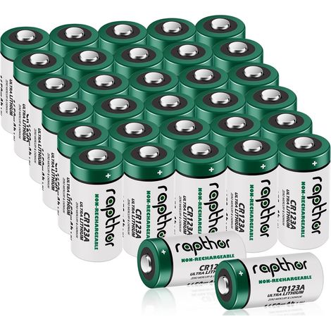 Lot de 32 piles au lithium CR123A 3 V 1650 mAh CR123 / 123A / CR17345 pour appareil photo, lampe de poche, avec protection PTC (non rechargeable) (1/5)