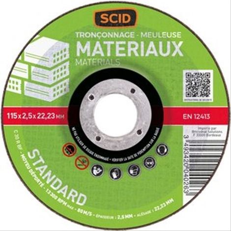 Disque à tronçonner pour matériaux Ø115 x 2,5 mm - SCID