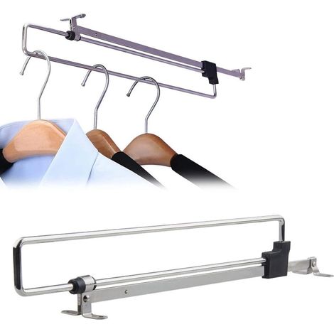 Asta appendiabiti telescopica, asta appendiabiti in acciaio inox, asta per abiti, asta appendiabiti regolabile, appendiabiti estraibile, tubo telescopico, 25 cm. (1/5)