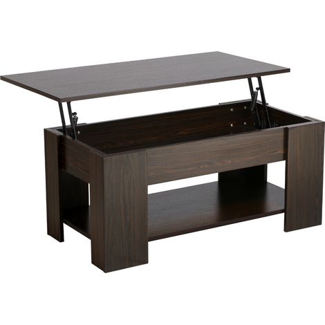 Yaheetech Tavolino da caffè sollevabile Tavolo Moderno Elevabile da Salotto Divano caffè con Ripiano Inferiore Bianco 98 x 50 x 41,8 cm Marrone