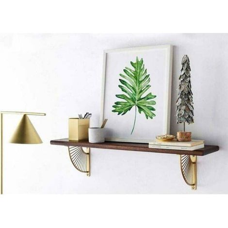Lot de 2 Supports Étagères Triangle Éventail Doré Métal 15 cm Mural Flottant Décoration Restaurant Bureau Domicile (1/5)