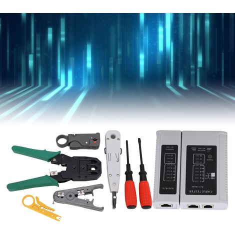 Kit d'outils multifonctionnels de réparation et d'entretien de câbles réseau, kit de sertissage de câbles Ethernet portable 9 en 1, testeur de câbles RJ45 RJ11 RJ12 pour Cat5, Cat5e et Cat6. (1/5)
