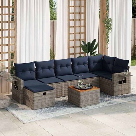 vidaXL Salon de jardin 8 pcs avec coussins gris résine tressée (1/5)
