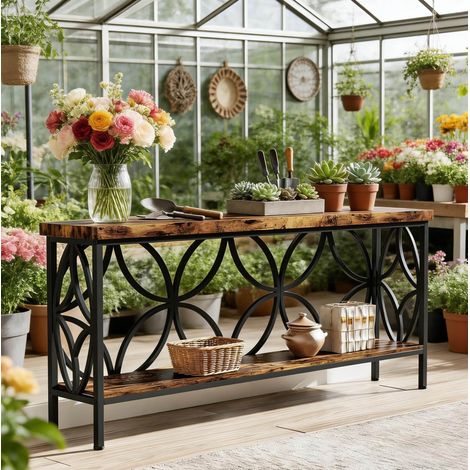 Console 160x30x80 cm en bois et métal noir, avec rangement pour salon FloraGrace (1/5)