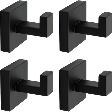 Lot de 4 crochets pour serviettes de salle de bain, cuisine, montage caché avec socle carré et outil d'installation - Noir mat (1/5)